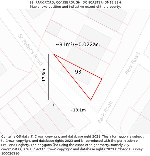 93, PARK ROAD, CONISBROUGH, DONCASTER, DN12 2EH: Plot and title map