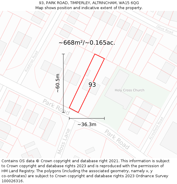 93, PARK ROAD, TIMPERLEY, ALTRINCHAM, WA15 6QG: Plot and title map