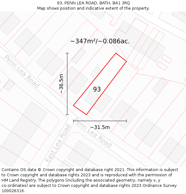 93, PENN LEA ROAD, BATH, BA1 3RQ: Plot and title map