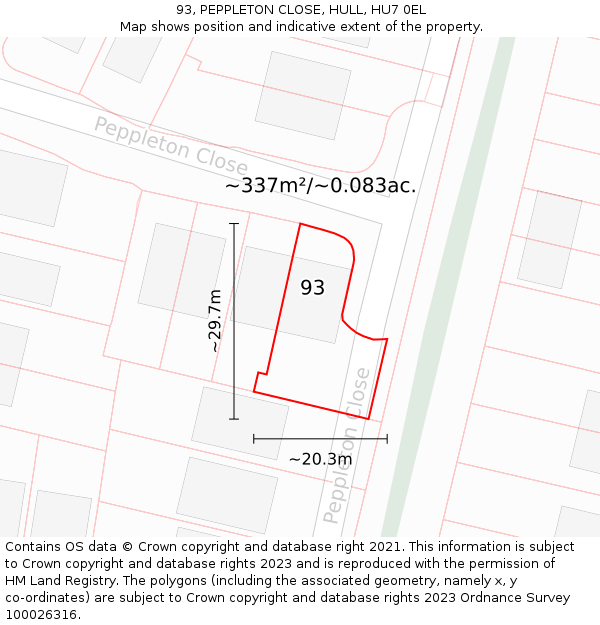 93, PEPPLETON CLOSE, HULL, HU7 0EL: Plot and title map