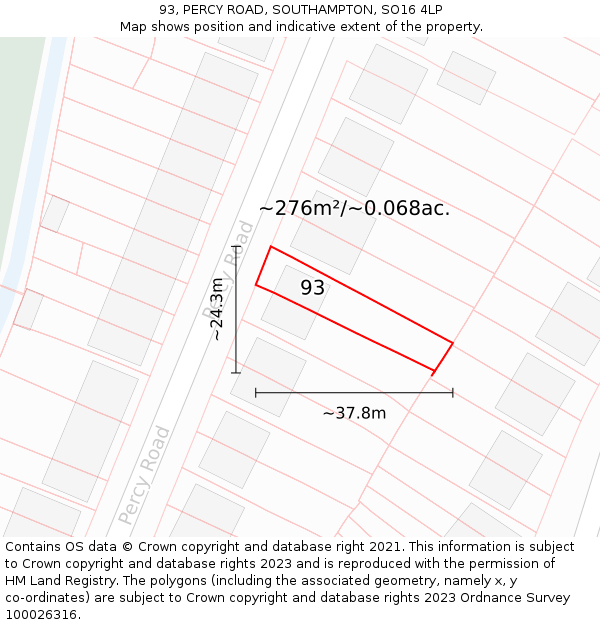 93, PERCY ROAD, SOUTHAMPTON, SO16 4LP: Plot and title map