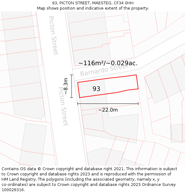 93, PICTON STREET, MAESTEG, CF34 0HH: Plot and title map
