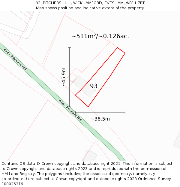 93, PITCHERS HILL, WICKHAMFORD, EVESHAM, WR11 7RT: Plot and title map