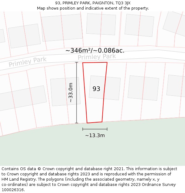 93, PRIMLEY PARK, PAIGNTON, TQ3 3JX: Plot and title map