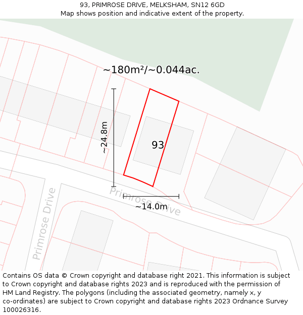 93, PRIMROSE DRIVE, MELKSHAM, SN12 6GD: Plot and title map