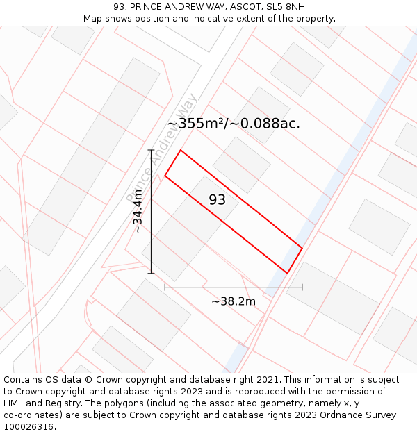 93, PRINCE ANDREW WAY, ASCOT, SL5 8NH: Plot and title map