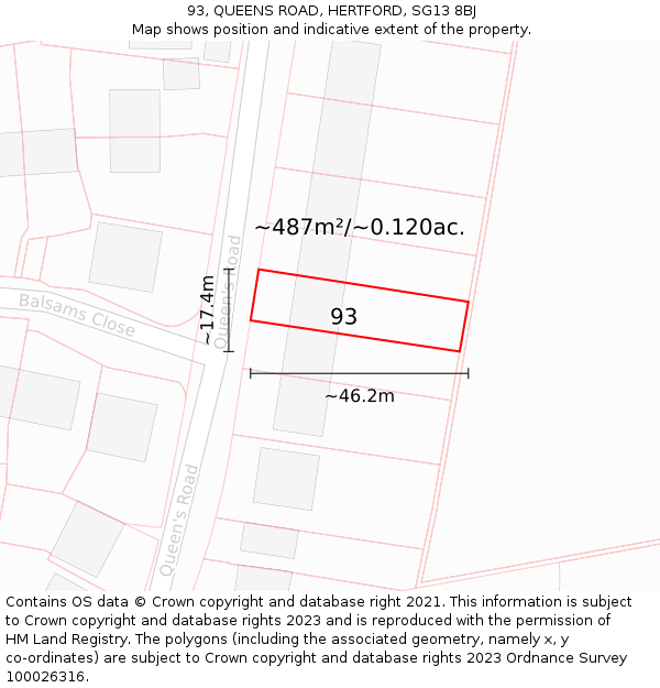 93, QUEENS ROAD, HERTFORD, SG13 8BJ: Plot and title map