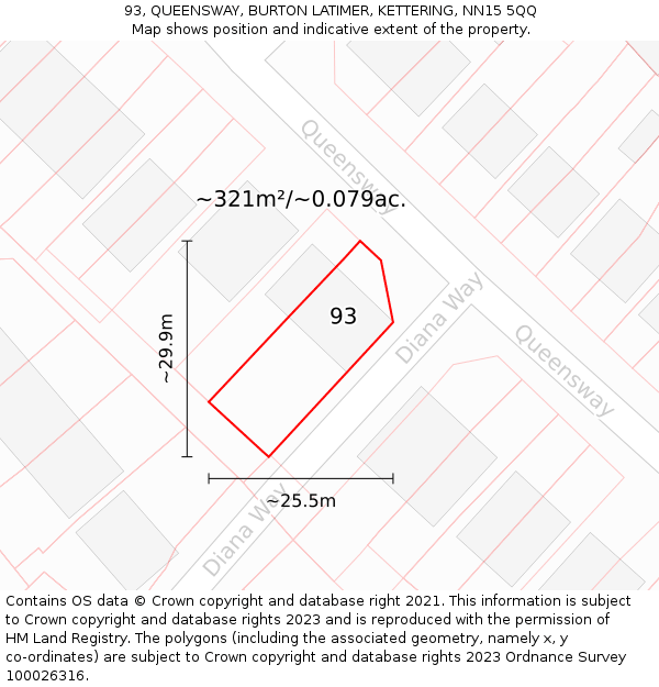 93, QUEENSWAY, BURTON LATIMER, KETTERING, NN15 5QQ: Plot and title map