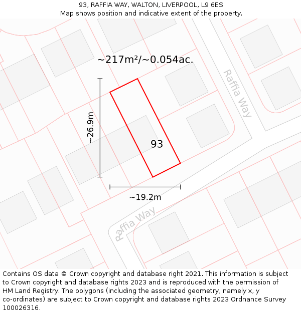 93, RAFFIA WAY, WALTON, LIVERPOOL, L9 6ES: Plot and title map