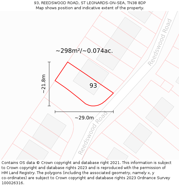 93, REEDSWOOD ROAD, ST LEONARDS-ON-SEA, TN38 8DP: Plot and title map