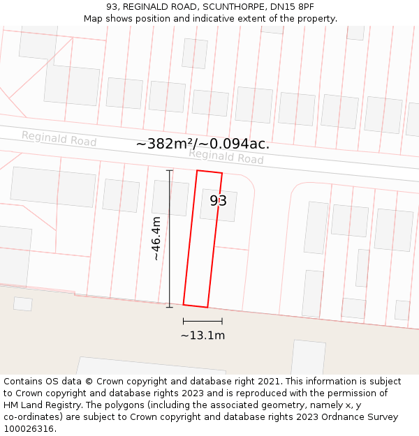 93, REGINALD ROAD, SCUNTHORPE, DN15 8PF: Plot and title map