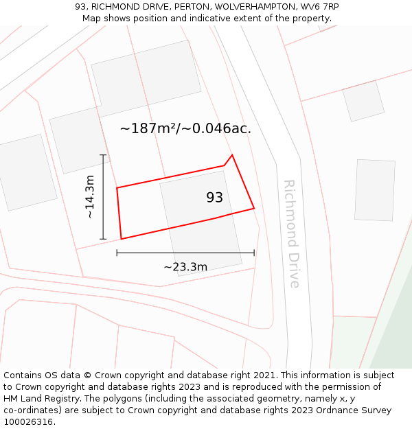 93, RICHMOND DRIVE, PERTON, WOLVERHAMPTON, WV6 7RP: Plot and title map