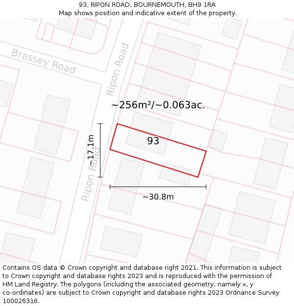 93, RIPON ROAD, BOURNEMOUTH, BH9 1RA: Plot and title map