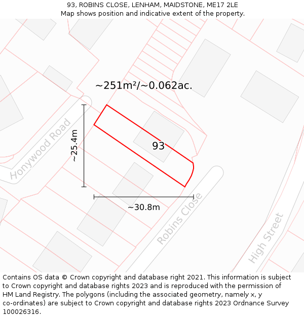 93, ROBINS CLOSE, LENHAM, MAIDSTONE, ME17 2LE: Plot and title map