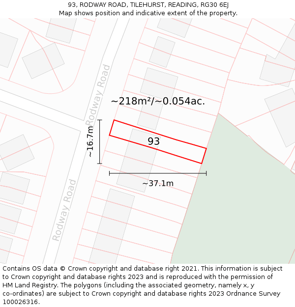 93, RODWAY ROAD, TILEHURST, READING, RG30 6EJ: Plot and title map