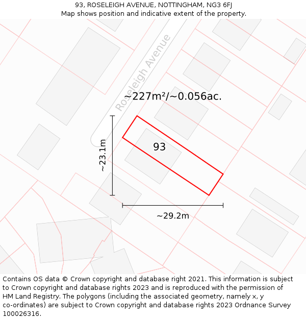 93, ROSELEIGH AVENUE, NOTTINGHAM, NG3 6FJ: Plot and title map
