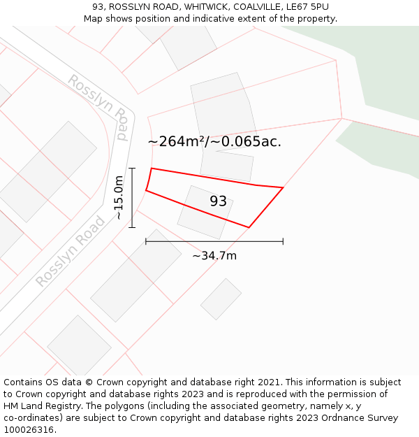 93, ROSSLYN ROAD, WHITWICK, COALVILLE, LE67 5PU: Plot and title map