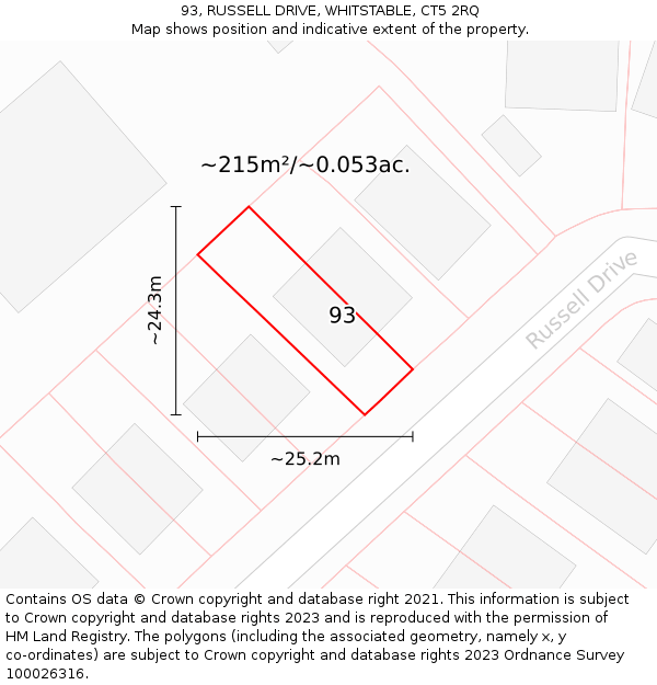 93, RUSSELL DRIVE, WHITSTABLE, CT5 2RQ: Plot and title map