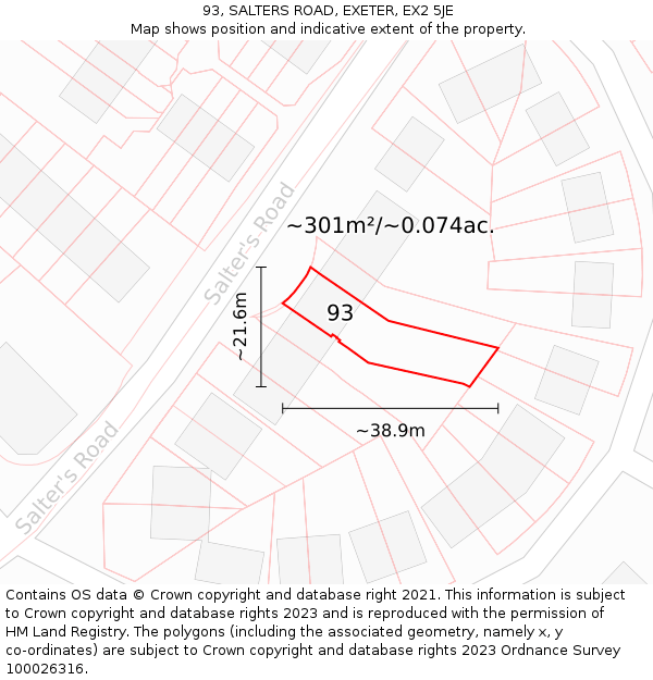 93, SALTERS ROAD, EXETER, EX2 5JE: Plot and title map