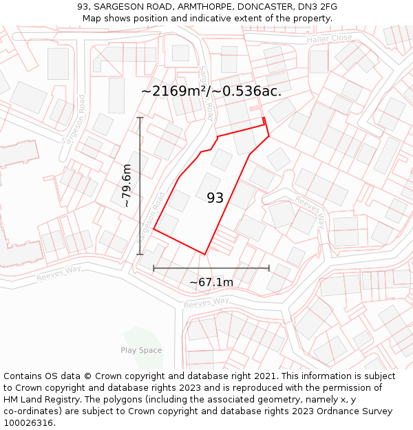 93, SARGESON ROAD, ARMTHORPE, DONCASTER, DN3 2FG: Plot and title map