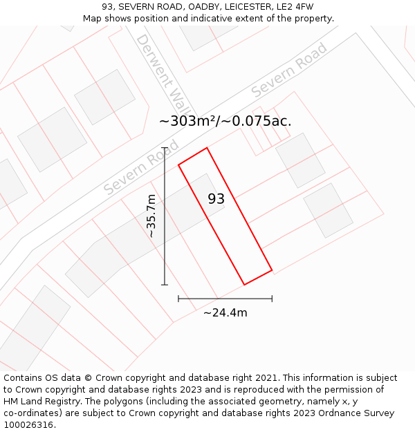93, SEVERN ROAD, OADBY, LEICESTER, LE2 4FW: Plot and title map