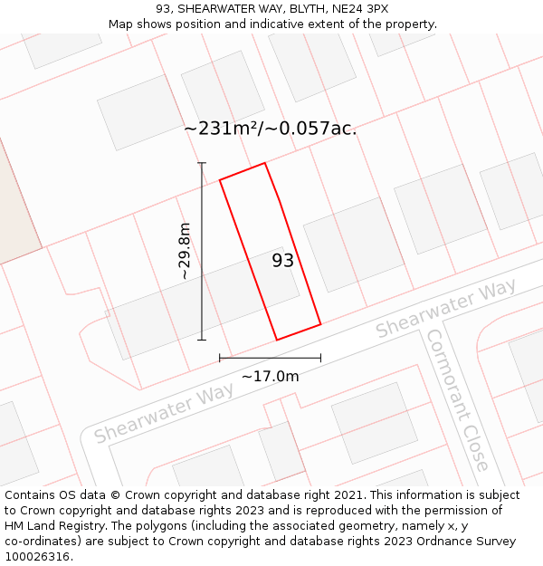93, SHEARWATER WAY, BLYTH, NE24 3PX: Plot and title map