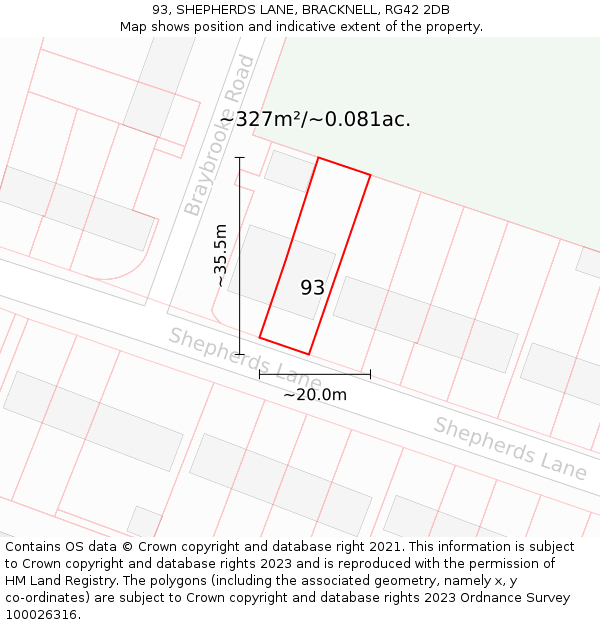 93, SHEPHERDS LANE, BRACKNELL, RG42 2DB: Plot and title map