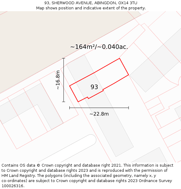 93, SHERWOOD AVENUE, ABINGDON, OX14 3TU: Plot and title map
