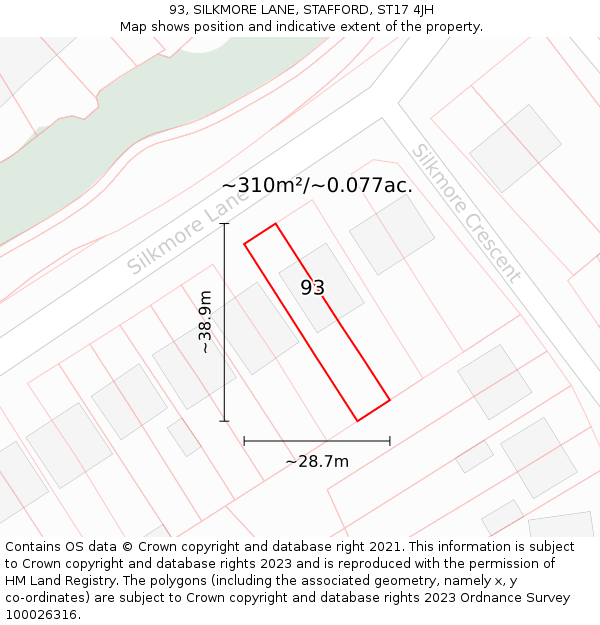 93, SILKMORE LANE, STAFFORD, ST17 4JH: Plot and title map