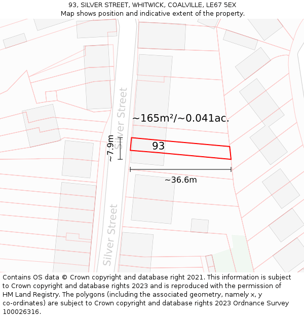 93, SILVER STREET, WHITWICK, COALVILLE, LE67 5EX: Plot and title map