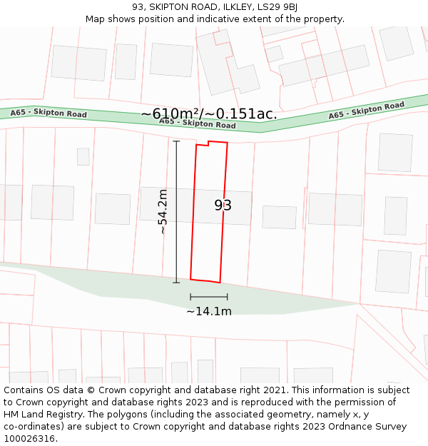 93, SKIPTON ROAD, ILKLEY, LS29 9BJ: Plot and title map