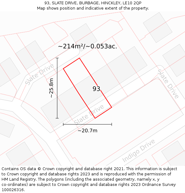 93, SLATE DRIVE, BURBAGE, HINCKLEY, LE10 2QP: Plot and title map