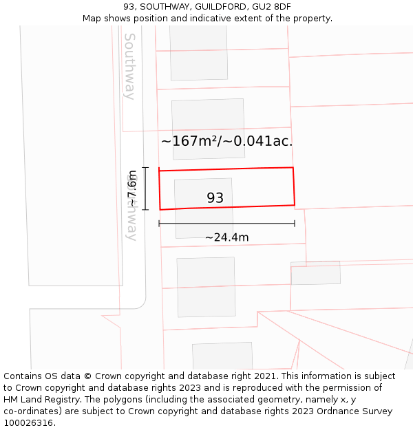 93, SOUTHWAY, GUILDFORD, GU2 8DF: Plot and title map
