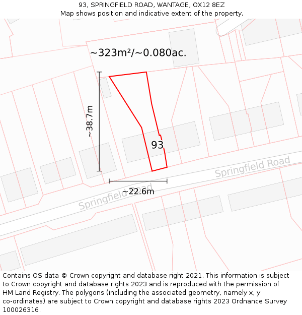 93, SPRINGFIELD ROAD, WANTAGE, OX12 8EZ: Plot and title map