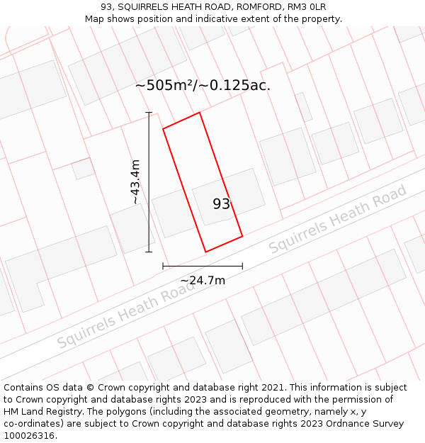 93, SQUIRRELS HEATH ROAD, ROMFORD, RM3 0LR: Plot and title map