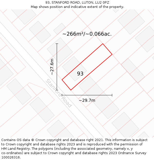 93, STANFORD ROAD, LUTON, LU2 0PZ: Plot and title map