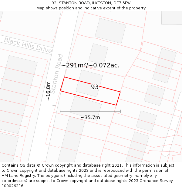 93, STANTON ROAD, ILKESTON, DE7 5FW: Plot and title map