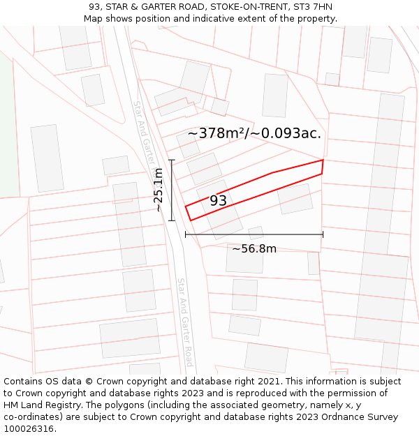 93, STAR & GARTER ROAD, STOKE-ON-TRENT, ST3 7HN: Plot and title map