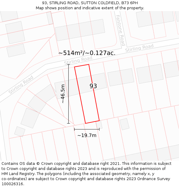 93, STIRLING ROAD, SUTTON COLDFIELD, B73 6PH: Plot and title map