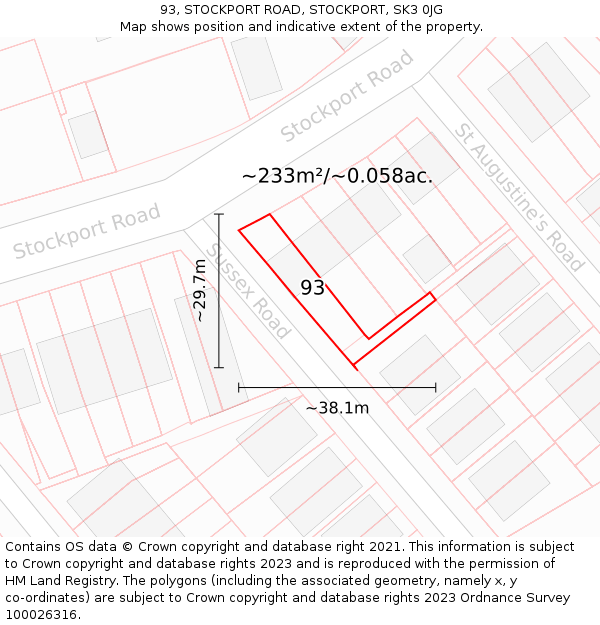 93, STOCKPORT ROAD, STOCKPORT, SK3 0JG: Plot and title map