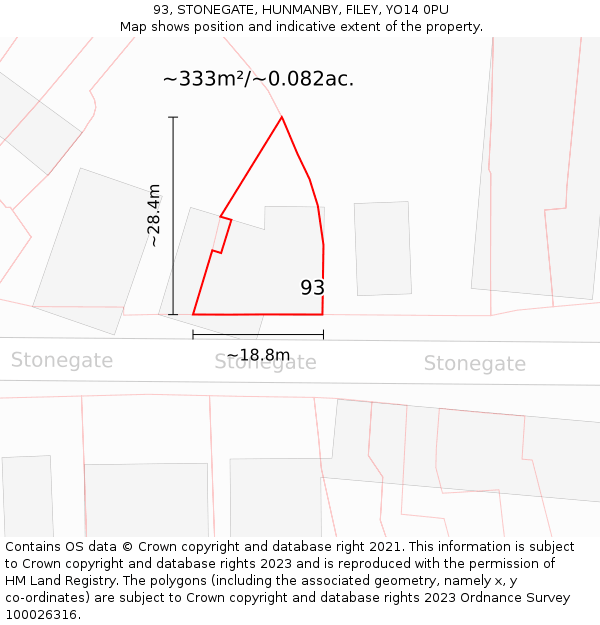 93, STONEGATE, HUNMANBY, FILEY, YO14 0PU: Plot and title map