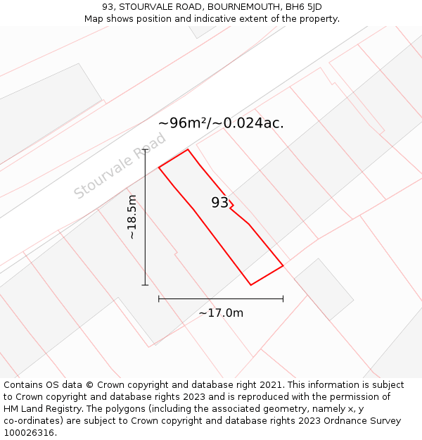 93, STOURVALE ROAD, BOURNEMOUTH, BH6 5JD: Plot and title map