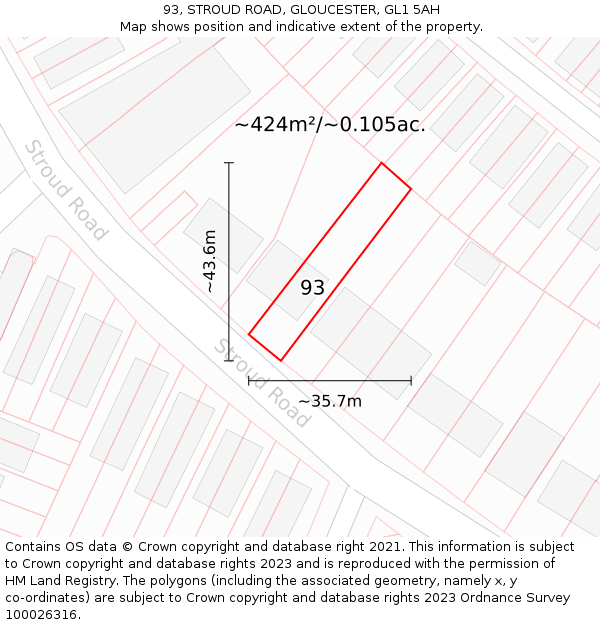 93, STROUD ROAD, GLOUCESTER, GL1 5AH: Plot and title map