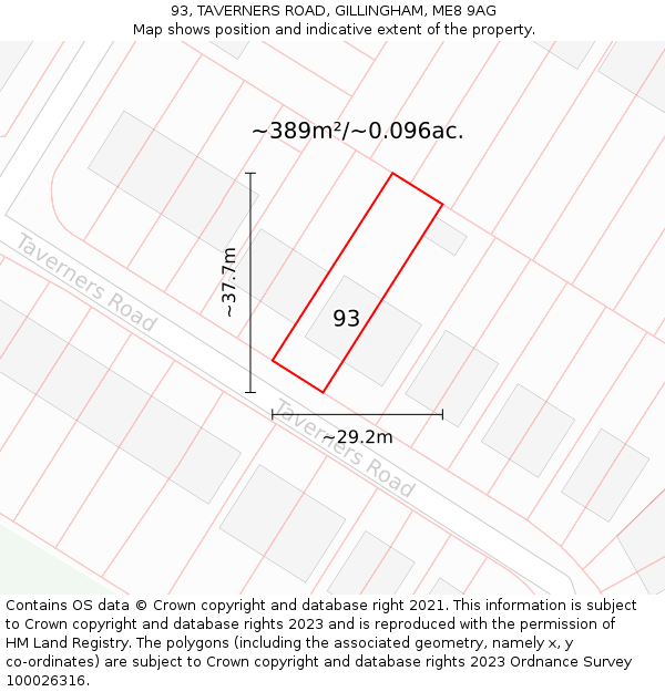 93, TAVERNERS ROAD, GILLINGHAM, ME8 9AG: Plot and title map