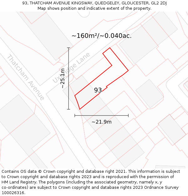 93, THATCHAM AVENUE KINGSWAY, QUEDGELEY, GLOUCESTER, GL2 2DJ: Plot and title map