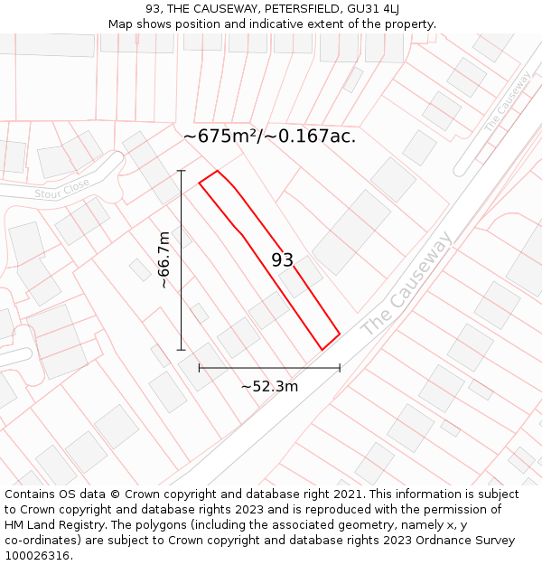 93, THE CAUSEWAY, PETERSFIELD, GU31 4LJ: Plot and title map