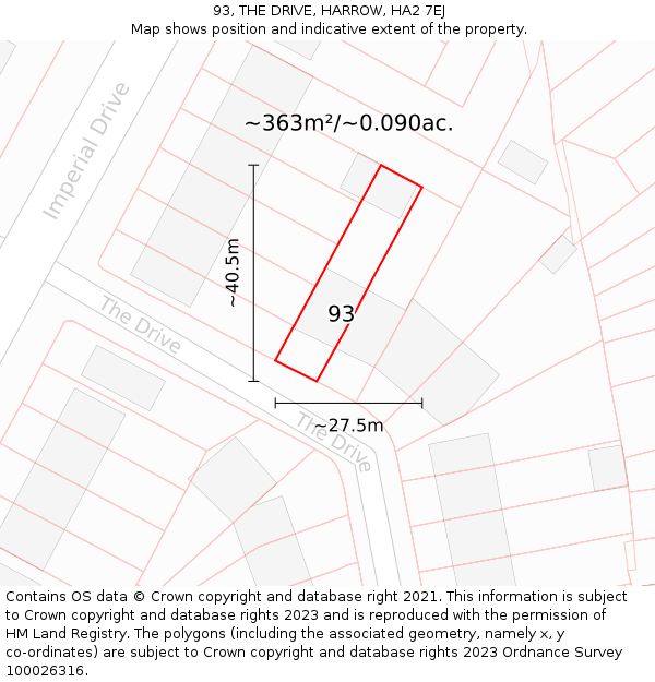 93, THE DRIVE, HARROW, HA2 7EJ: Plot and title map