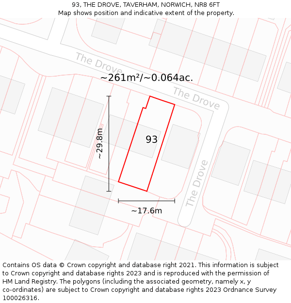 93, THE DROVE, TAVERHAM, NORWICH, NR8 6FT: Plot and title map