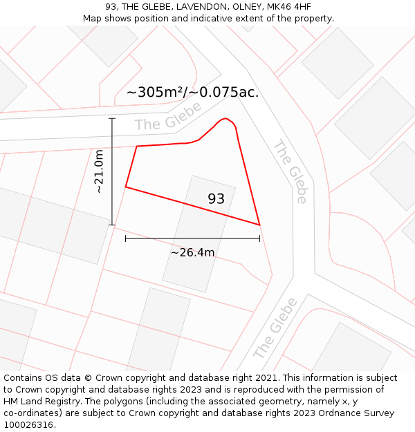 93, THE GLEBE, LAVENDON, OLNEY, MK46 4HF: Plot and title map