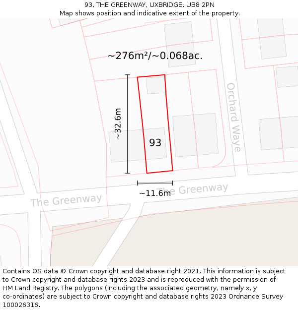 93, THE GREENWAY, UXBRIDGE, UB8 2PN: Plot and title map